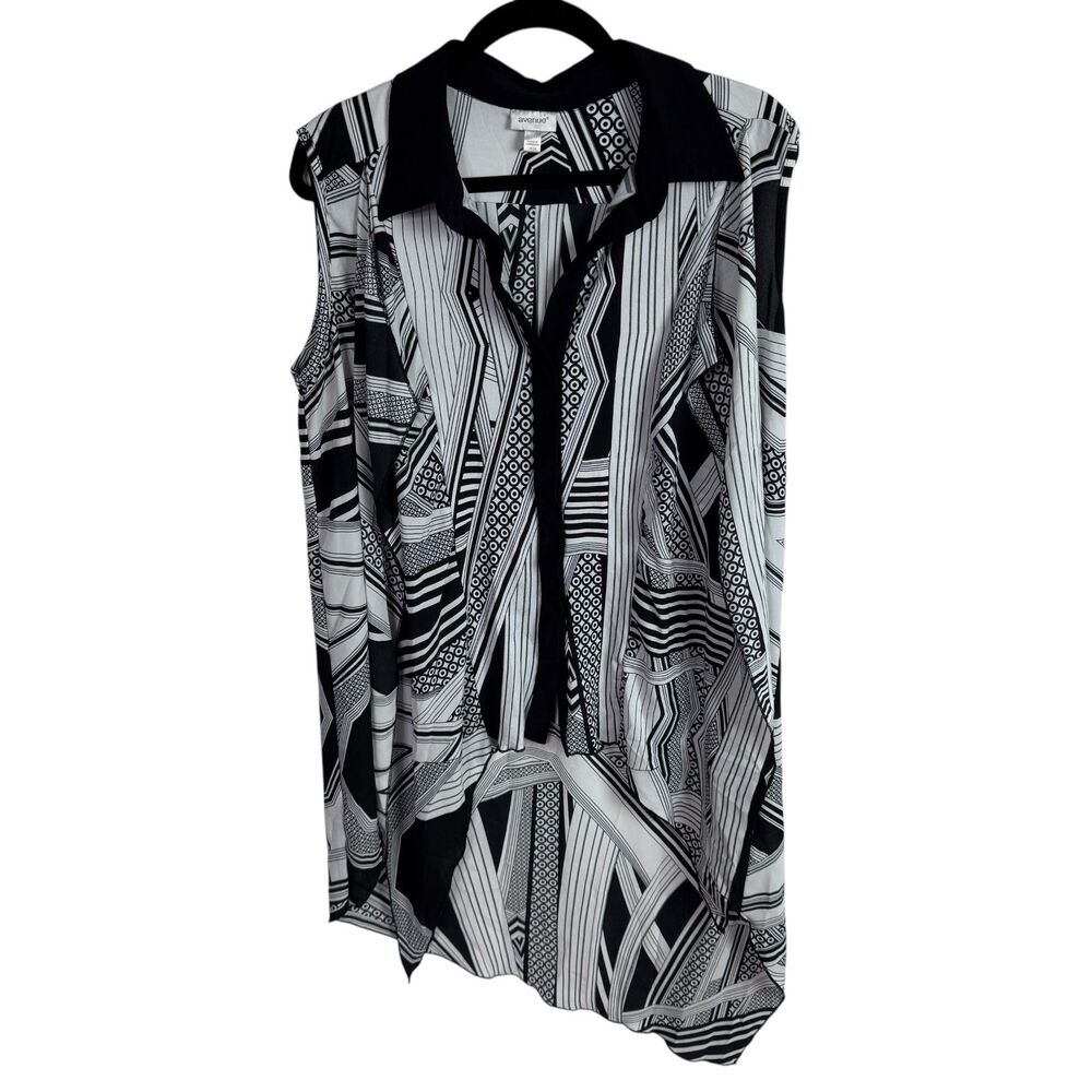 Avenue Women's Tunic Top Blouse Size 14/16 XL Black/White Print Sleeveless